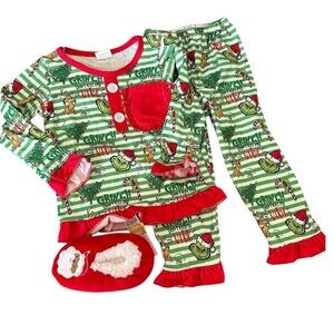 Dr. Seuss Grinch Christmas Pajama Set Toddler Girls 2T w/ Slippers 2-3T